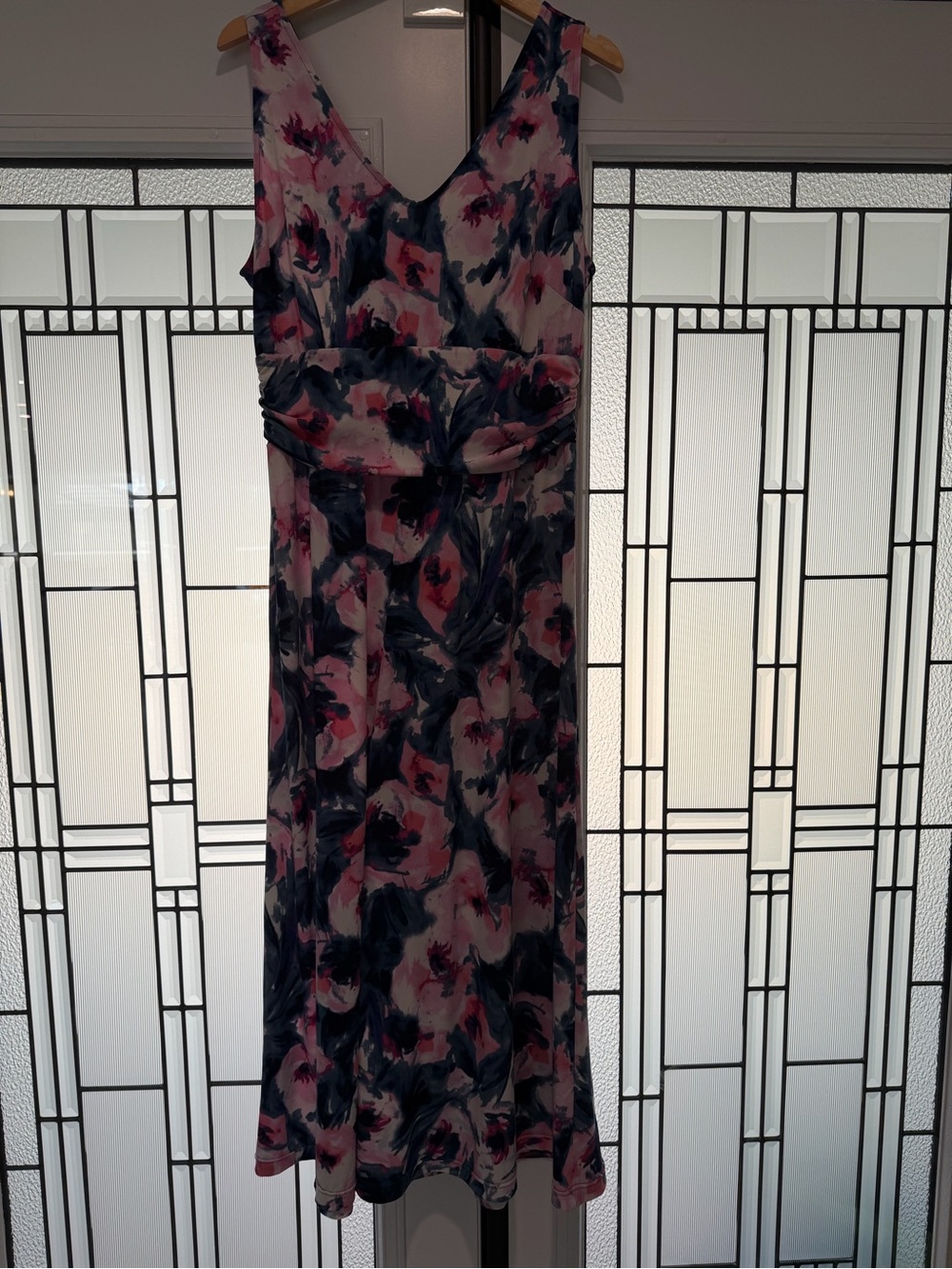 London Times Floral V-Neck Maxi Dress in Pink and Navy